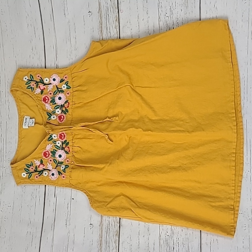 J. Crew Yellow Flower Embroidered Tank Top Linen Blend Size Medium